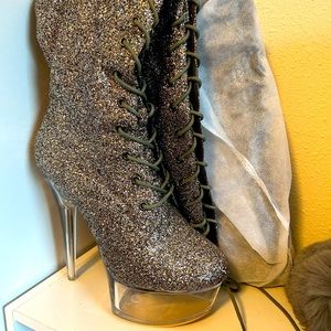 Heels thigh high boots glitter